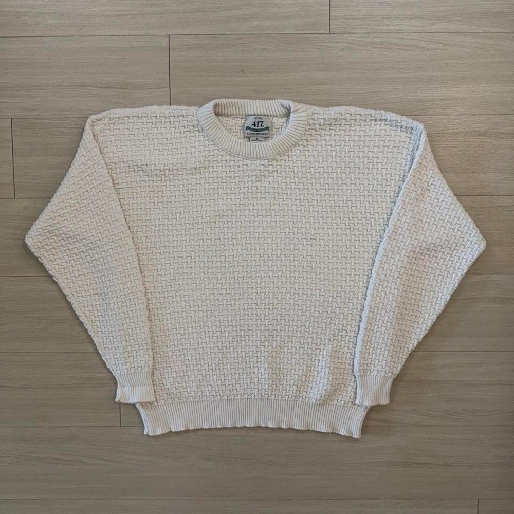 Vintage 417 Van Heusen Basket Weave Chunky White Sweater Mens Size XL